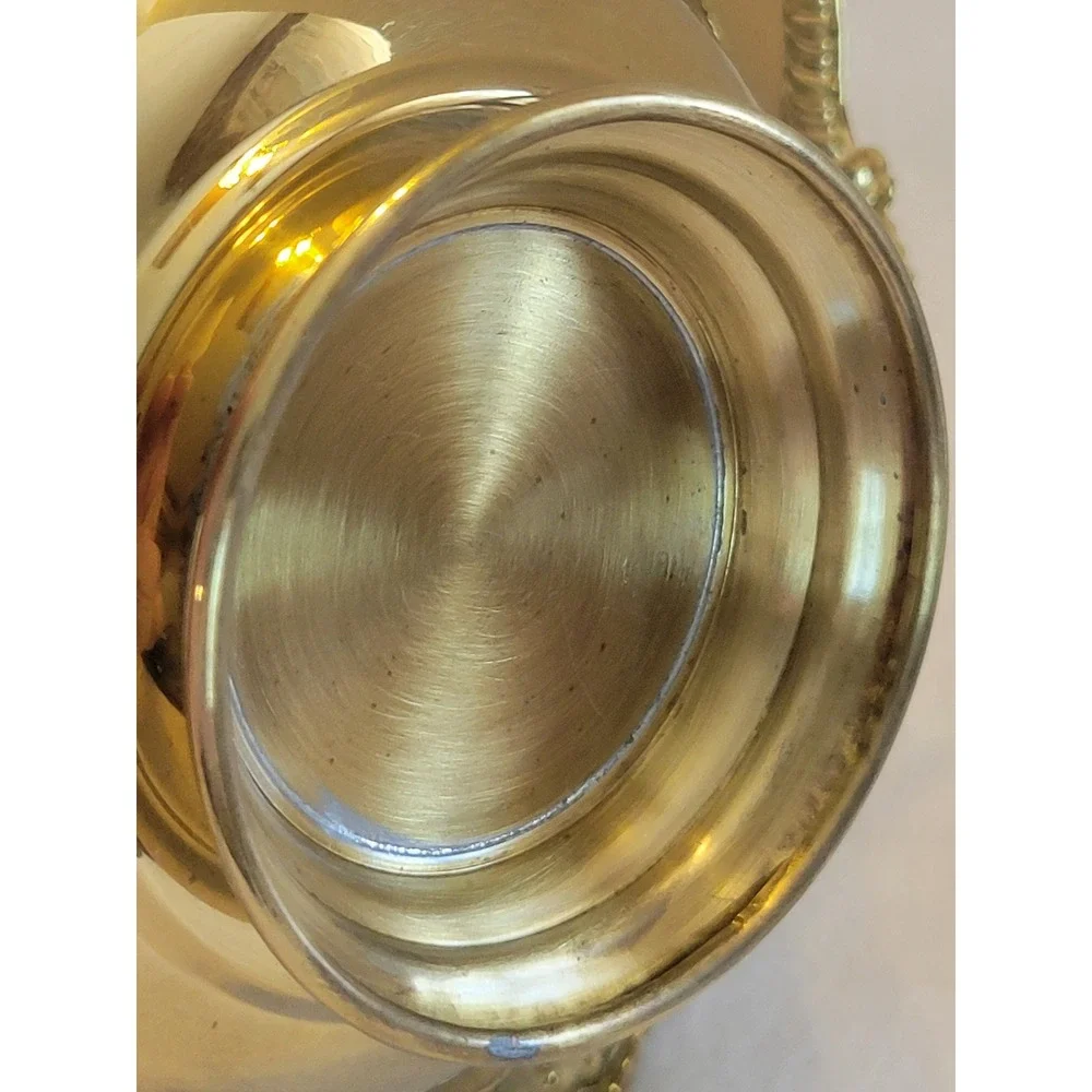 VTG Footed Serving Bowl and Ladle Set 7in Gold Tone‎ Ornate Scalloped Floral